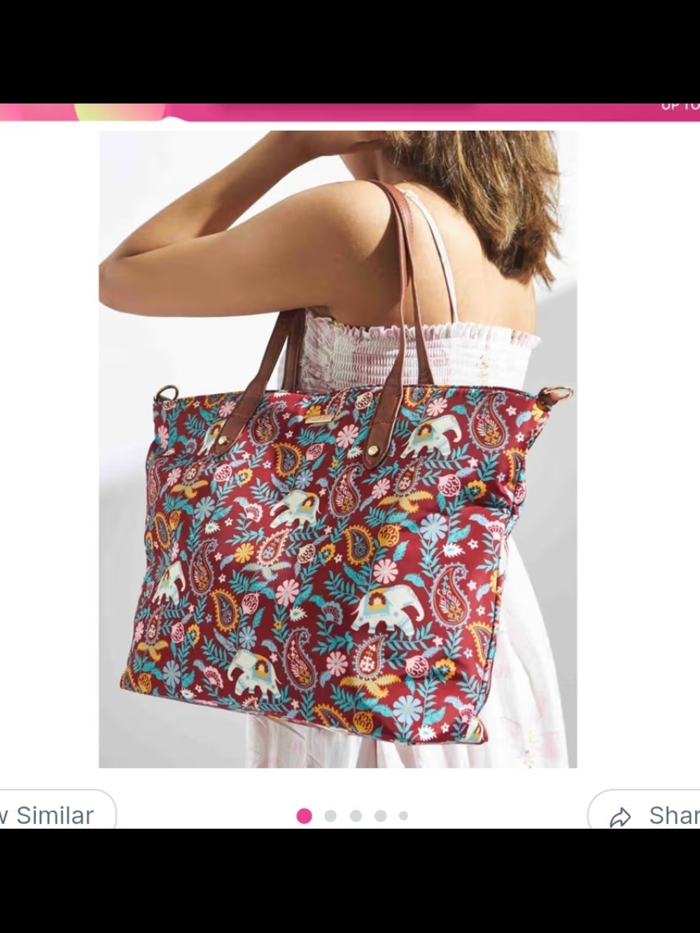 Multicolor Elephant & Paisley Print Tote Bag